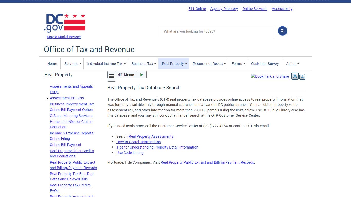 Real Property Tax Database Search | otr